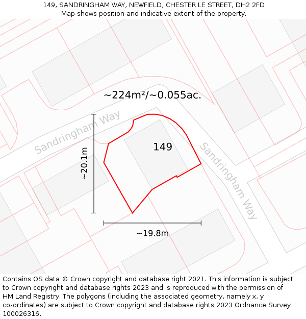 149, SANDRINGHAM WAY, NEWFIELD, CHESTER LE STREET, DH2 2FD: Plot and title map