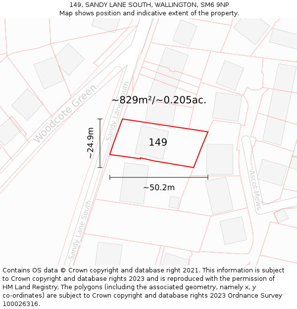 149, SANDY LANE SOUTH, WALLINGTON, SM6 9NP: Plot and title map