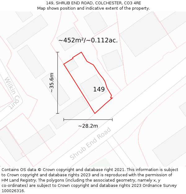 149, SHRUB END ROAD, COLCHESTER, CO3 4RE: Plot and title map