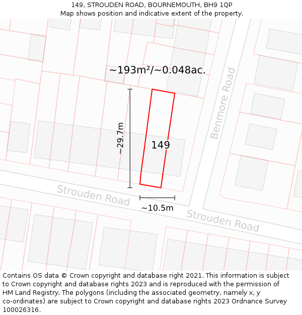 149, STROUDEN ROAD, BOURNEMOUTH, BH9 1QP: Plot and title map