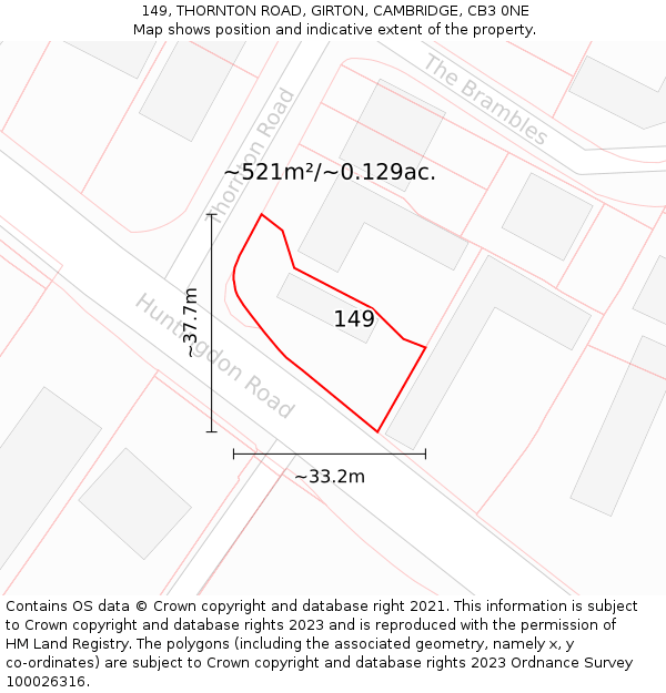 149, THORNTON ROAD, GIRTON, CAMBRIDGE, CB3 0NE: Plot and title map