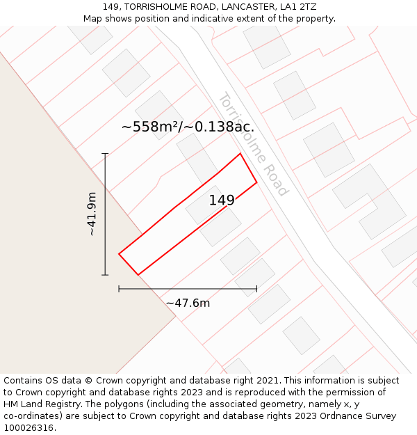 149, TORRISHOLME ROAD, LANCASTER, LA1 2TZ: Plot and title map