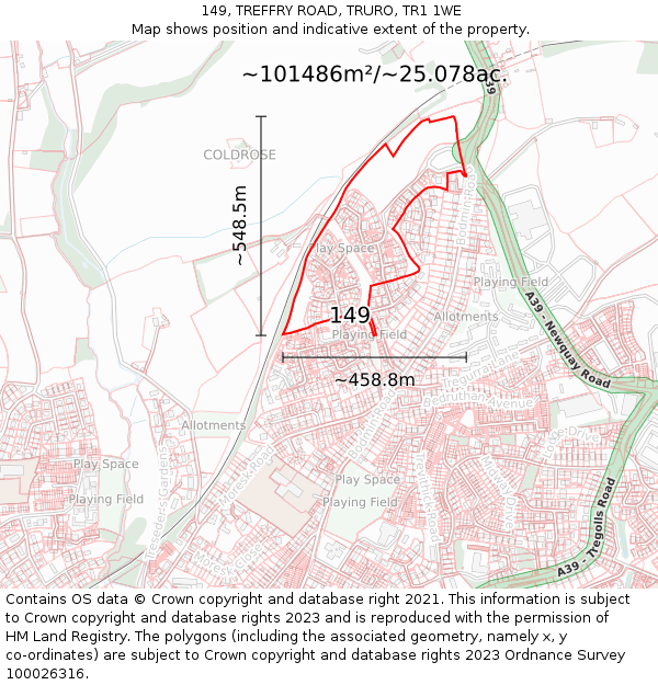 149, TREFFRY ROAD, TRURO, TR1 1WE: Plot and title map