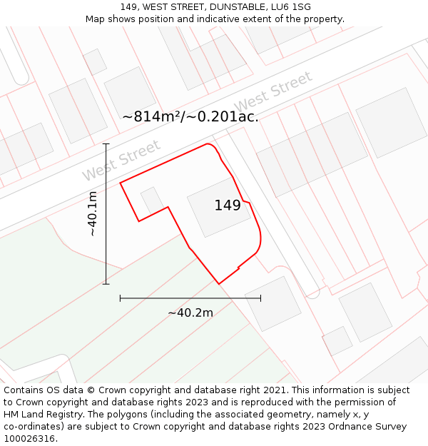 149, WEST STREET, DUNSTABLE, LU6 1SG: Plot and title map