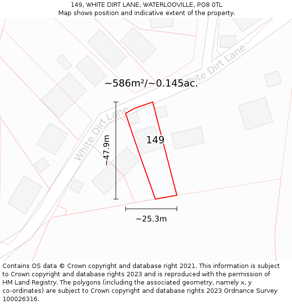 149, WHITE DIRT LANE, WATERLOOVILLE, PO8 0TL: Plot and title map