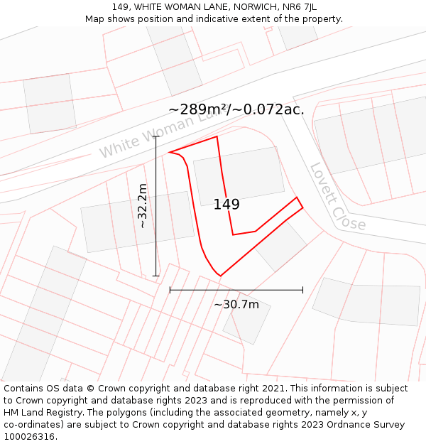 149, WHITE WOMAN LANE, NORWICH, NR6 7JL: Plot and title map