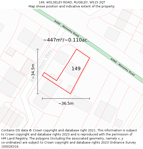 149, WOLSELEY ROAD, RUGELEY, WS15 2QT: Plot and title map