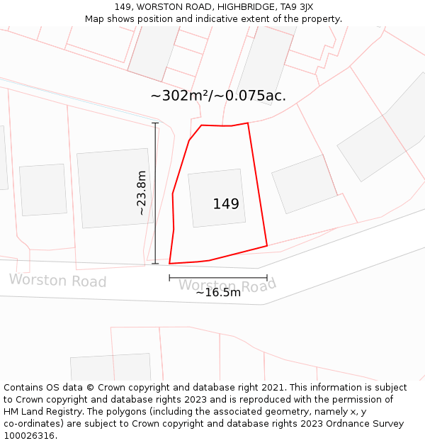 149, WORSTON ROAD, HIGHBRIDGE, TA9 3JX: Plot and title map