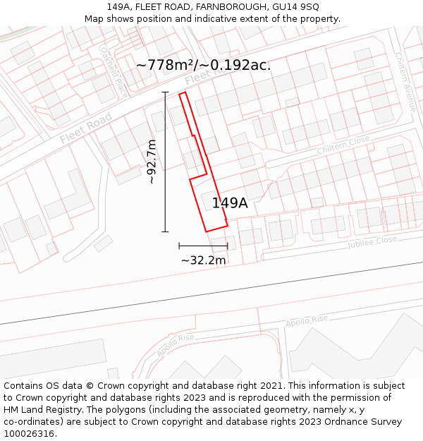 149A, FLEET ROAD, FARNBOROUGH, GU14 9SQ: Plot and title map