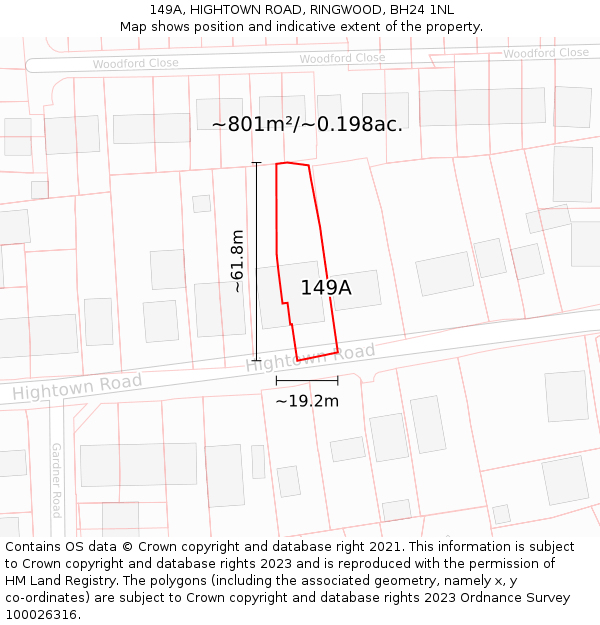 149A, HIGHTOWN ROAD, RINGWOOD, BH24 1NL: Plot and title map