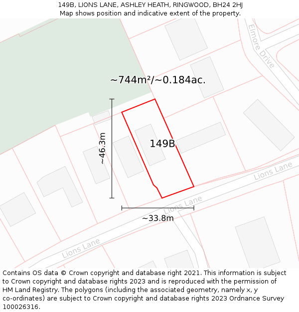 149B, LIONS LANE, ASHLEY HEATH, RINGWOOD, BH24 2HJ: Plot and title map