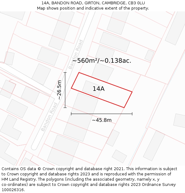 14A, BANDON ROAD, GIRTON, CAMBRIDGE, CB3 0LU: Plot and title map