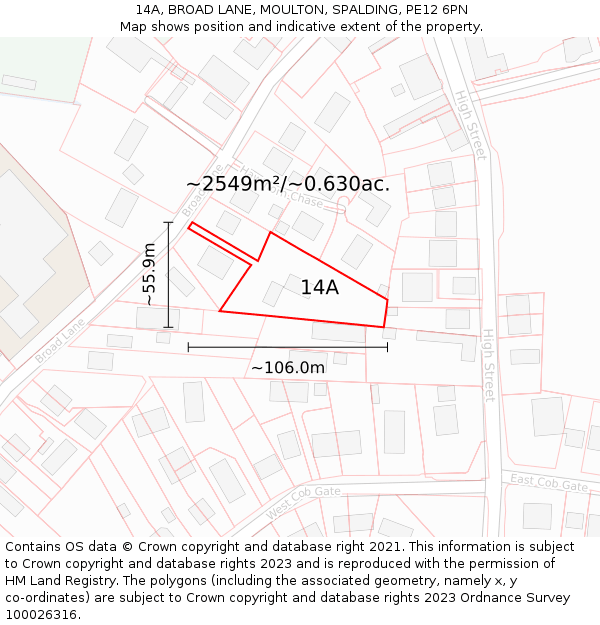 14A, BROAD LANE, MOULTON, SPALDING, PE12 6PN: Plot and title map