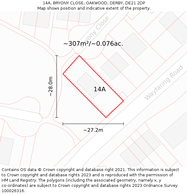 14A, BRYONY CLOSE, OAKWOOD, DERBY, DE21 2DP: Plot and title map