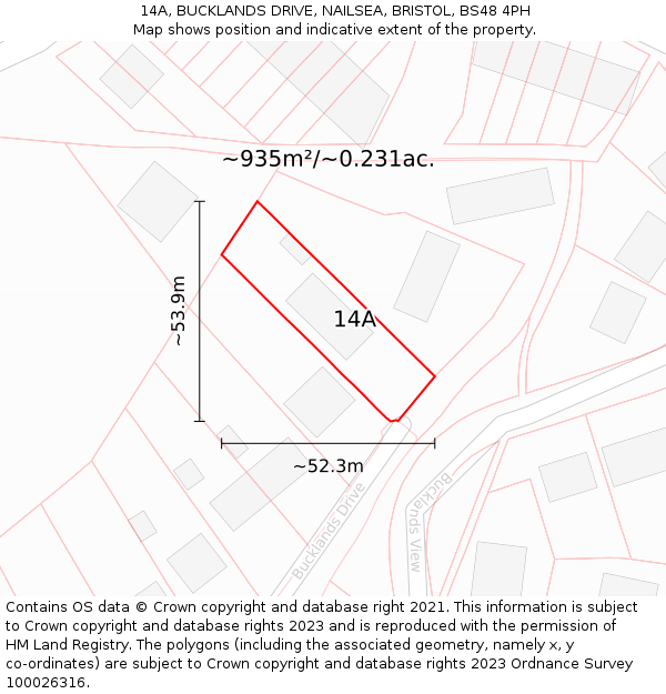 14A, BUCKLANDS DRIVE, NAILSEA, BRISTOL, BS48 4PH: Plot and title map