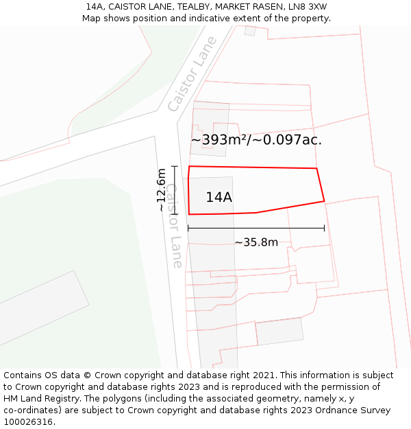 14A, CAISTOR LANE, TEALBY, MARKET RASEN, LN8 3XW: Plot and title map
