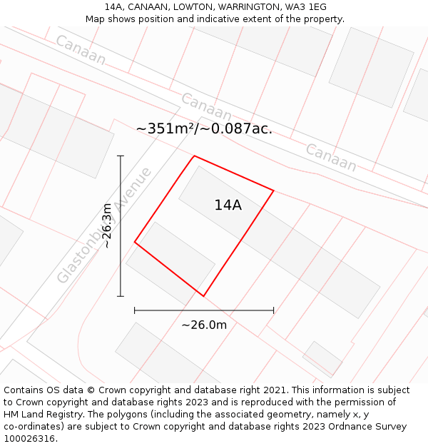 14A, CANAAN, LOWTON, WARRINGTON, WA3 1EG: Plot and title map