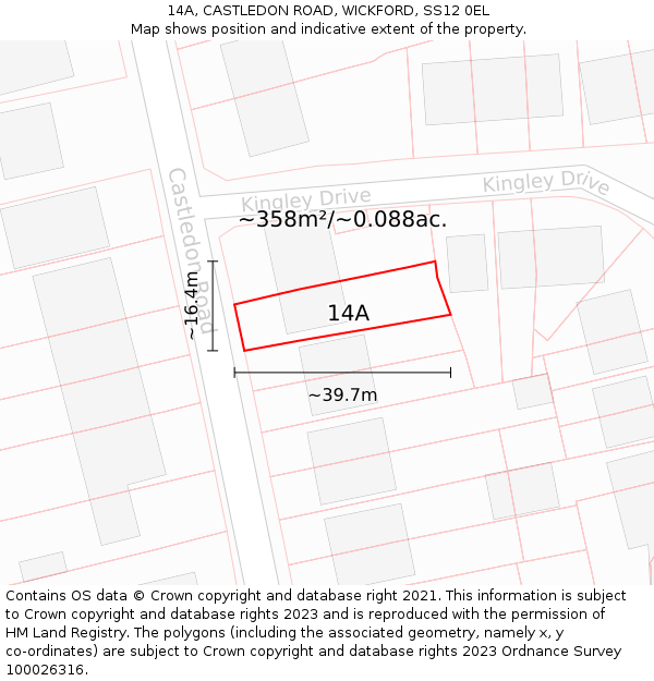 14A, CASTLEDON ROAD, WICKFORD, SS12 0EL: Plot and title map