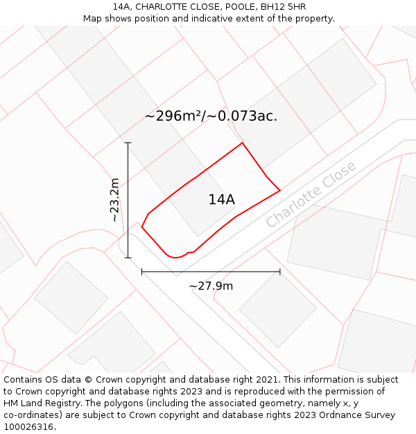 14A, CHARLOTTE CLOSE, POOLE, BH12 5HR: Plot and title map