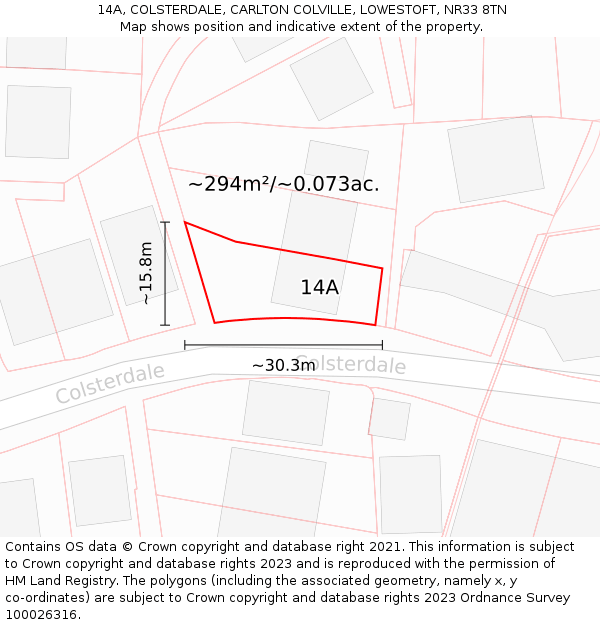 14A, COLSTERDALE, CARLTON COLVILLE, LOWESTOFT, NR33 8TN: Plot and title map