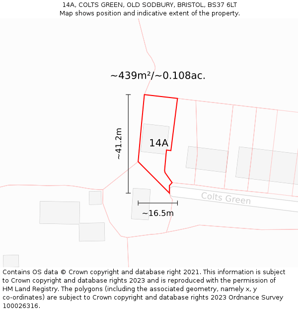 14A, COLTS GREEN, OLD SODBURY, BRISTOL, BS37 6LT: Plot and title map