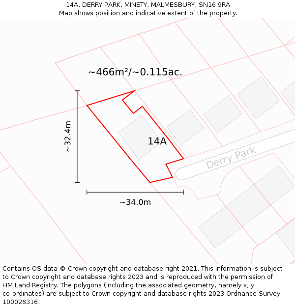 14A, DERRY PARK, MINETY, MALMESBURY, SN16 9RA: Plot and title map