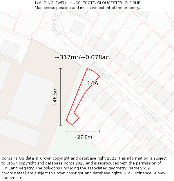 14A, DINGLEWELL, HUCCLECOTE, GLOUCESTER, GL3 3HR: Plot and title map
