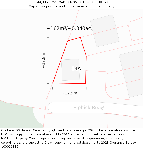 14A, ELPHICK ROAD, RINGMER, LEWES, BN8 5PR: Plot and title map