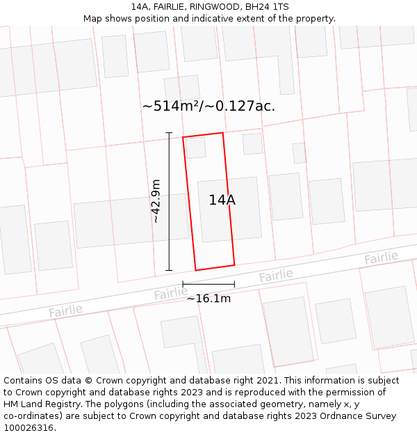 14A, FAIRLIE, RINGWOOD, BH24 1TS: Plot and title map