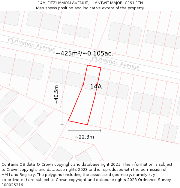14A, FITZHAMON AVENUE, LLANTWIT MAJOR, CF61 1TN: Plot and title map