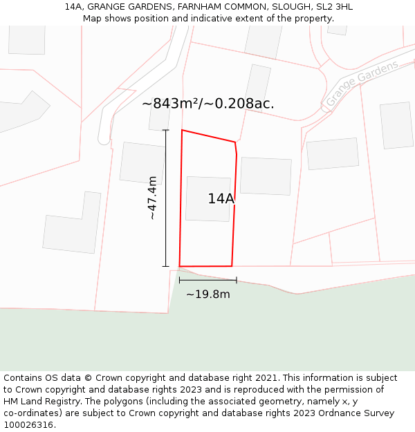 14A, GRANGE GARDENS, FARNHAM COMMON, SLOUGH, SL2 3HL: Plot and title map