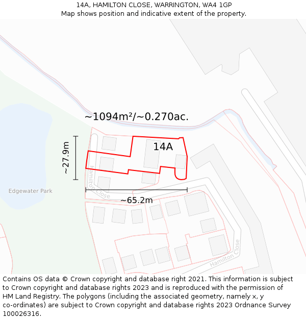 14A, HAMILTON CLOSE, WARRINGTON, WA4 1GP: Plot and title map
