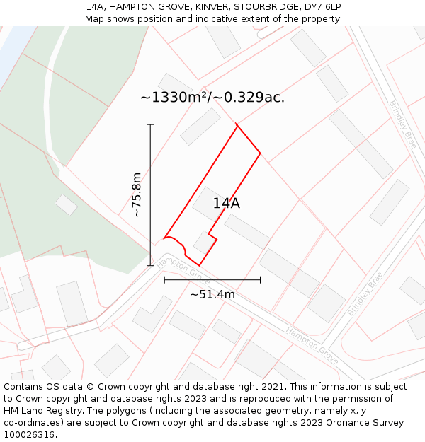 14A, HAMPTON GROVE, KINVER, STOURBRIDGE, DY7 6LP: Plot and title map