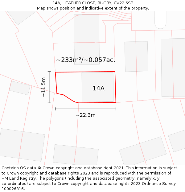 14A, HEATHER CLOSE, RUGBY, CV22 6SB: Plot and title map