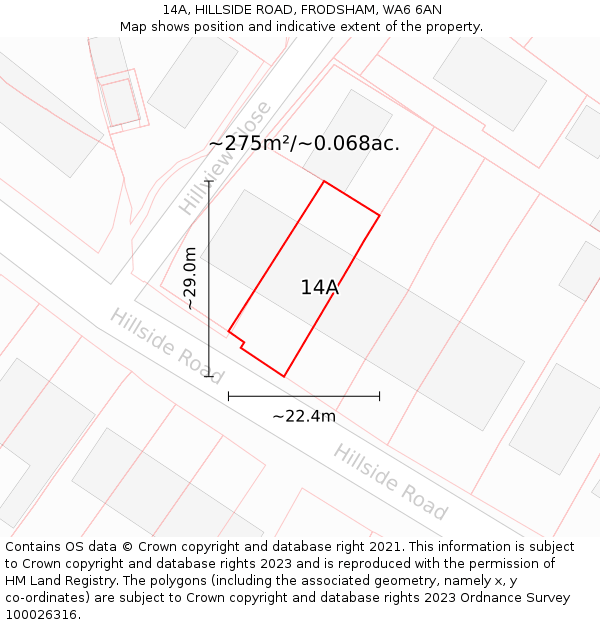14A, HILLSIDE ROAD, FRODSHAM, WA6 6AN: Plot and title map