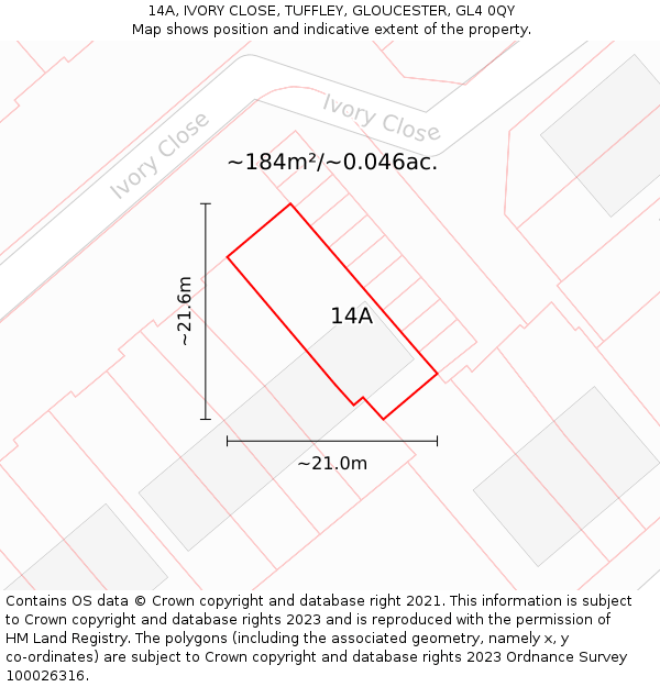14A, IVORY CLOSE, TUFFLEY, GLOUCESTER, GL4 0QY: Plot and title map