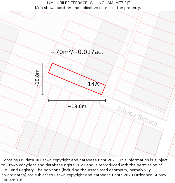 14A, JUBILEE TERRACE, GILLINGHAM, ME7 1JT: Plot and title map