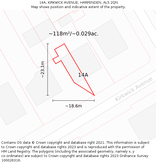 14A, KIRKWICK AVENUE, HARPENDEN, AL5 2QN: Plot and title map