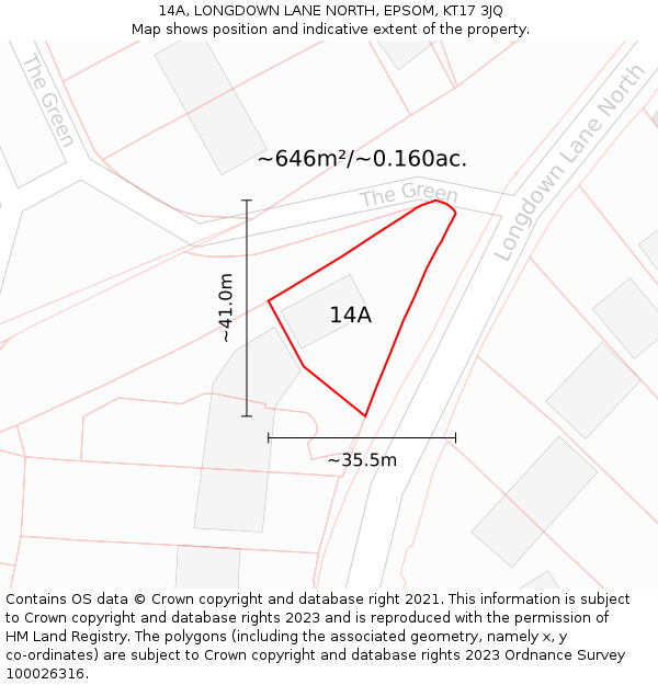14A, LONGDOWN LANE NORTH, EPSOM, KT17 3JQ: Plot and title map