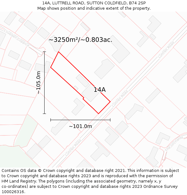 14A, LUTTRELL ROAD, SUTTON COLDFIELD, B74 2SP: Plot and title map