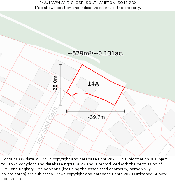 14A, MARYLAND CLOSE, SOUTHAMPTON, SO18 2DX: Plot and title map