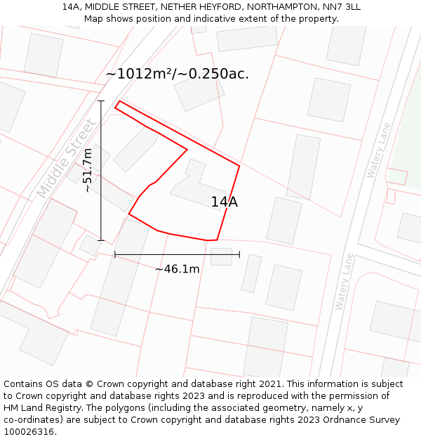 14A, MIDDLE STREET, NETHER HEYFORD, NORTHAMPTON, NN7 3LL: Plot and title map