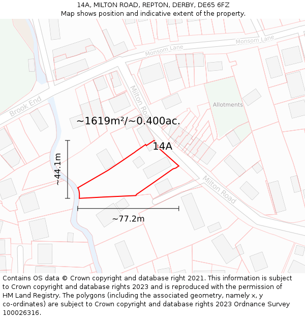 14A, MILTON ROAD, REPTON, DERBY, DE65 6FZ: Plot and title map