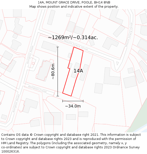 14A, MOUNT GRACE DRIVE, POOLE, BH14 8NB: Plot and title map