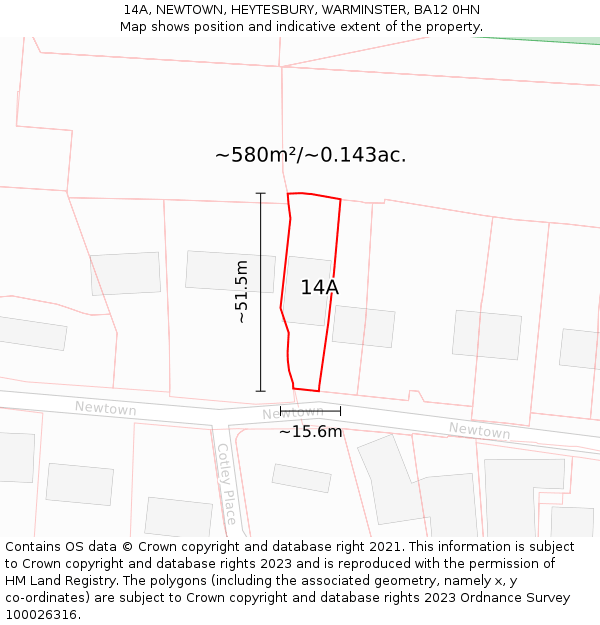 14A, NEWTOWN, HEYTESBURY, WARMINSTER, BA12 0HN: Plot and title map