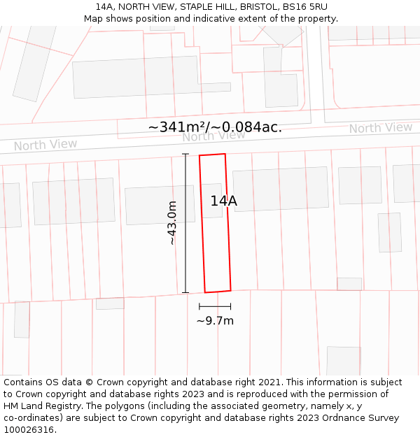 14A, NORTH VIEW, STAPLE HILL, BRISTOL, BS16 5RU: Plot and title map
