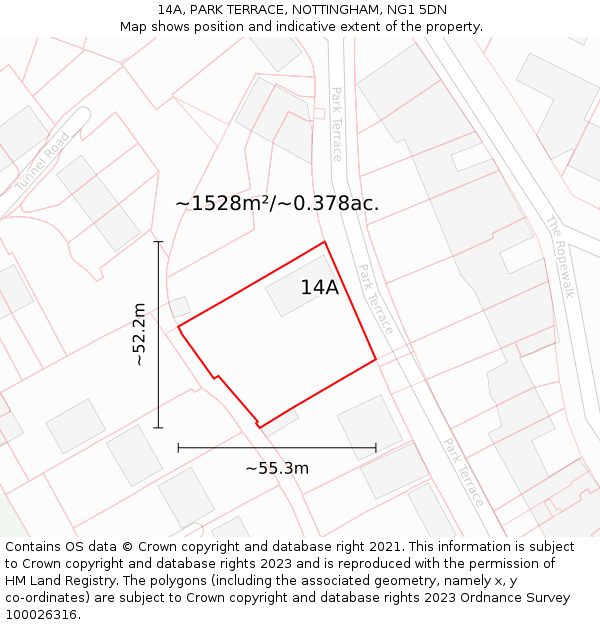 14A, PARK TERRACE, NOTTINGHAM, NG1 5DN: Plot and title map