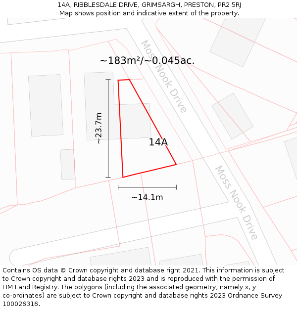 14A, RIBBLESDALE DRIVE, GRIMSARGH, PRESTON, PR2 5RJ: Plot and title map