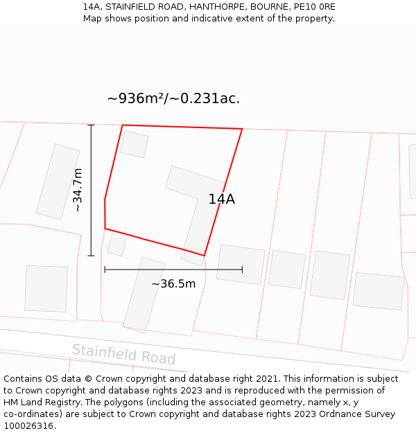 14A, STAINFIELD ROAD, HANTHORPE, BOURNE, PE10 0RE: Plot and title map