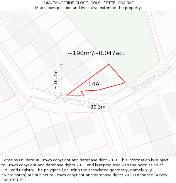 14A, TANGERINE CLOSE, COLCHESTER, CO4 3XE: Plot and title map